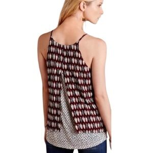 Anthropologie Porridge Suitcase Print Layered Split Back Tank Top‎ S
